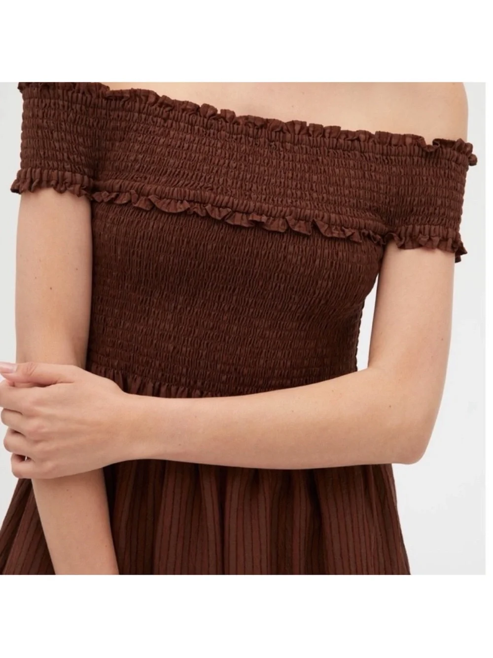 Hill House Marguerite Dress - Brown Tonal Searsucker - Picture 4 of 7